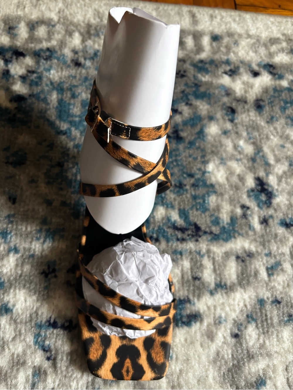 New without box Leopard Print Strappy Sandal - Square Toe